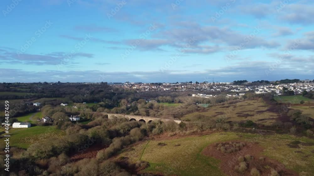the train line between truro and penzance in cornwall England uk with an aerial view over truro the train line between truro and penzance in cornwall England uk with an aerial view over truro