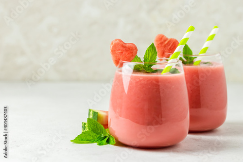 Summer refreshing party drinks, watermelon smoothie. Space for text.