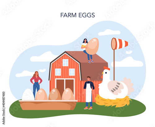 Farm egg concept. Farming food production. Village groceries.