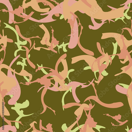 UFO camouflage of various shades of pink  green and beige colors