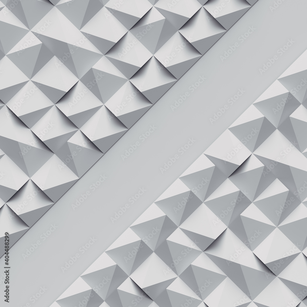 Fototapeta premium White template with place for your text or logo. Pattern of randomly arranged geometric shapes. 3d render illustration