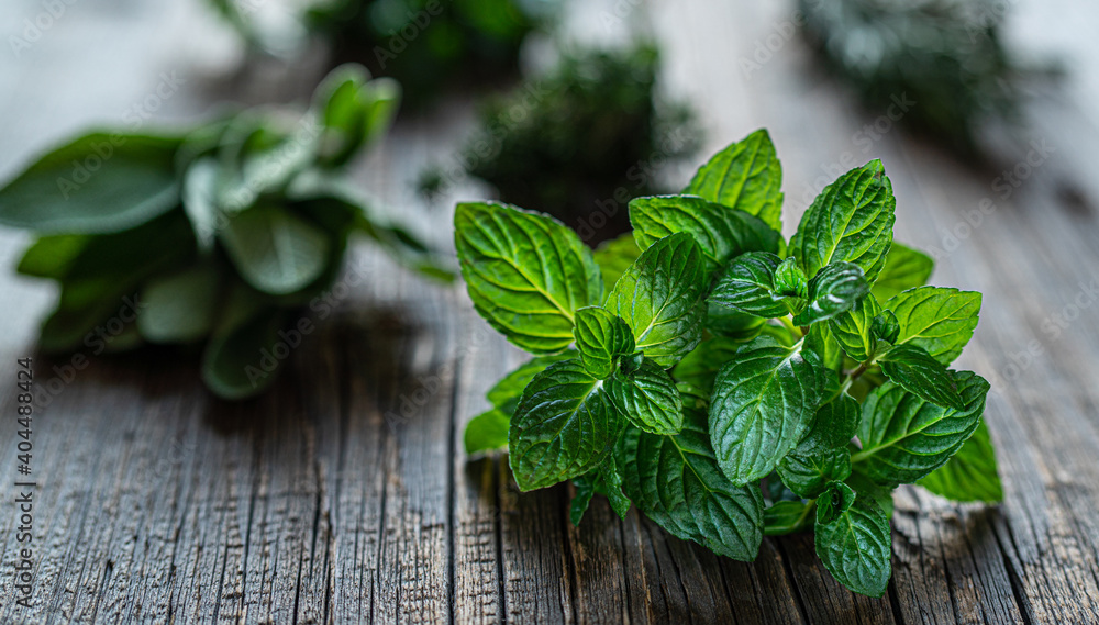 fresh herbs on wooden background fresh herbs on wooden background
