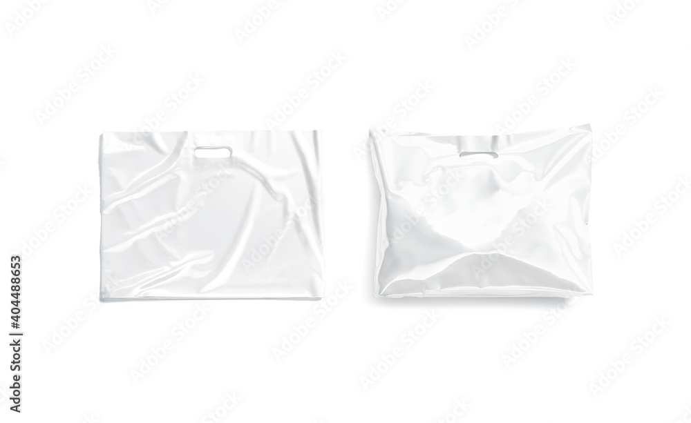 Blank white die-cut full plastic bag with handle hole mockup Blank white die-cut full plastic bag with handle hole mockup