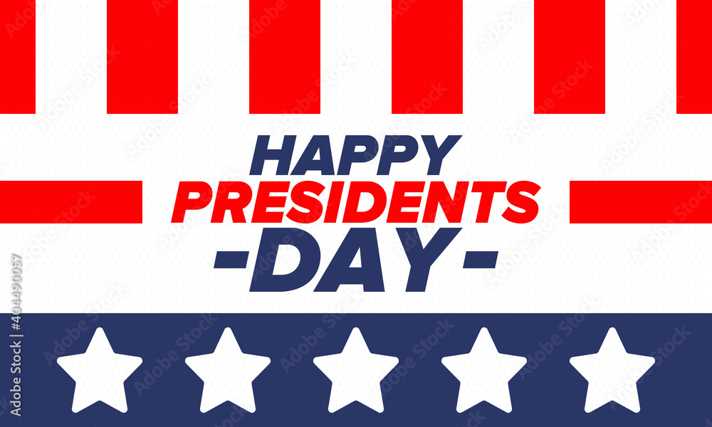 Happy Presidents day in United States. Washington's Birthday. Federal holiday in America. Celebrated in February. Patriotic american elements. Poster, banner and background. Vector illustration Happy Presidents day in United States. Washington's Birthday. Federal holiday in America. Celebrated in February. Patriotic american elements. Poster, banner and background. Vector illustration
