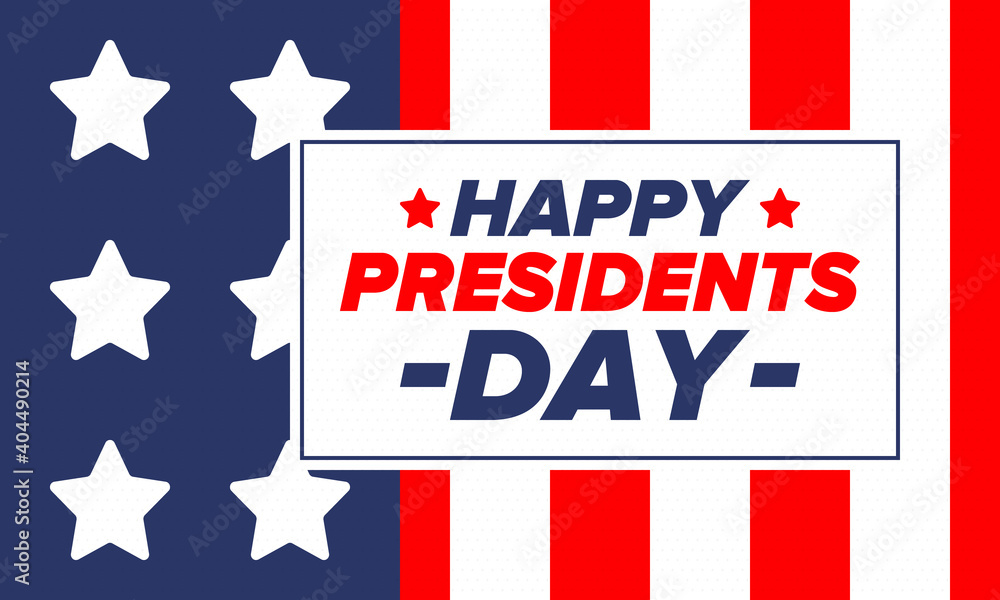 Fototapeta premium Happy Presidents day in United States. Washington's Birthday. Federal holiday in America. Celebrated in February. Patriotic american elements. Poster, banner and background. Vector illustration