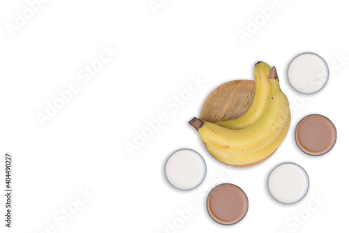 Ripe banana fruit with milk