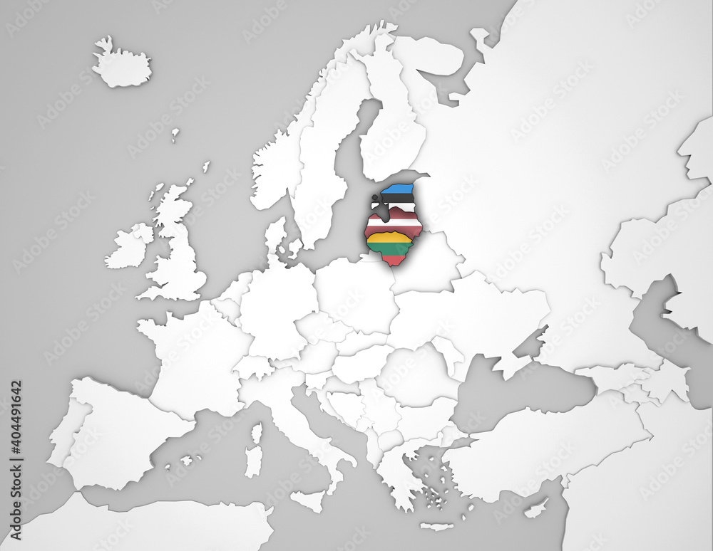 Obraz premium 3D Europakarte auf der die Staaten des Baltikums hervorgehoben werden