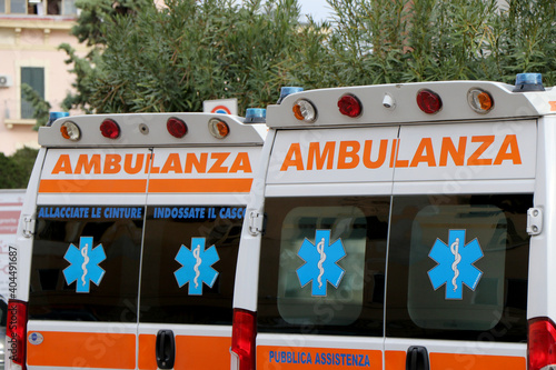 Italian ambulance parked in front of the emergency room in the hospital