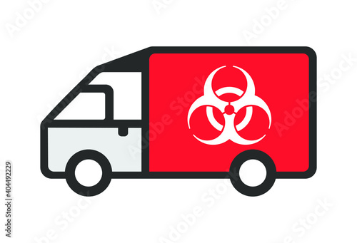Biohazard symbol, medical waste truck icon - hazardous waste disposal vehicle