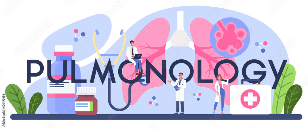 Pulmonology typographic header. Idea of health and medical treatment.