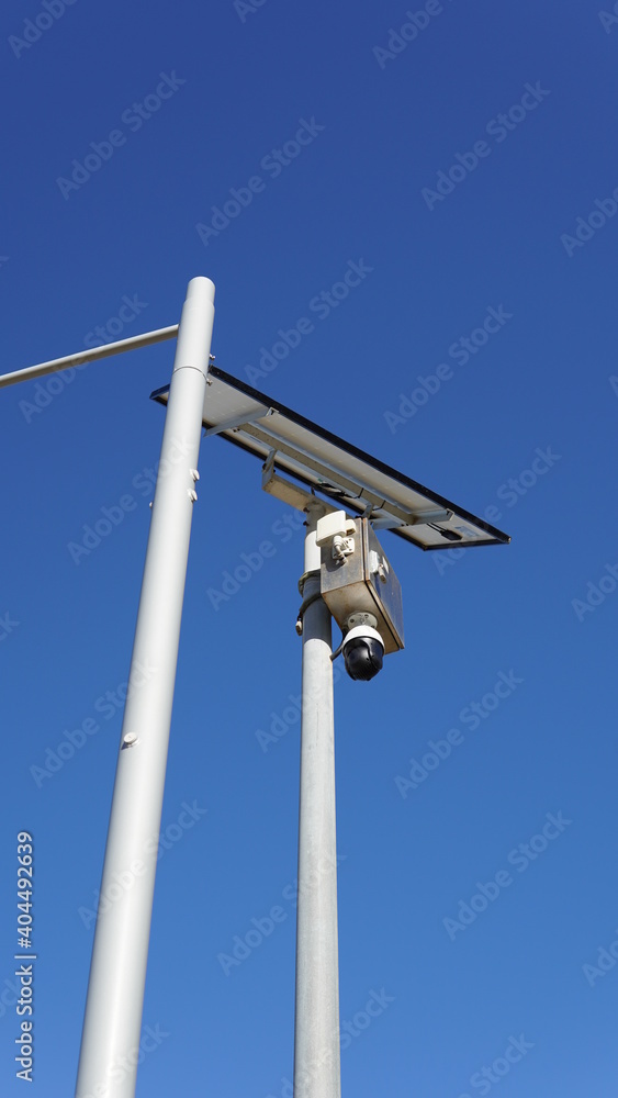 Security Camera in the Public with Solar Panel Security Camera in the Public with Solar Panel