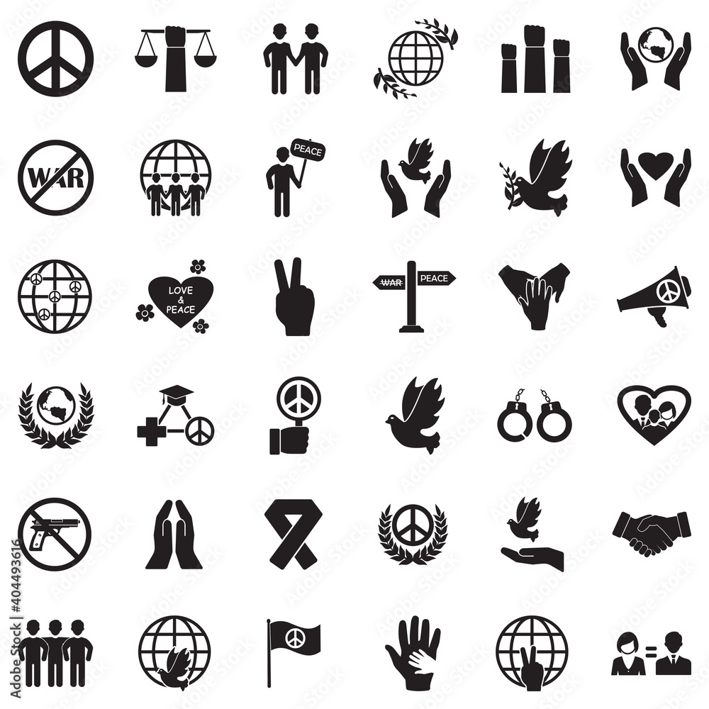 Fototapeta premium Peace Icons. Black Flat Design. Vector Illustration.