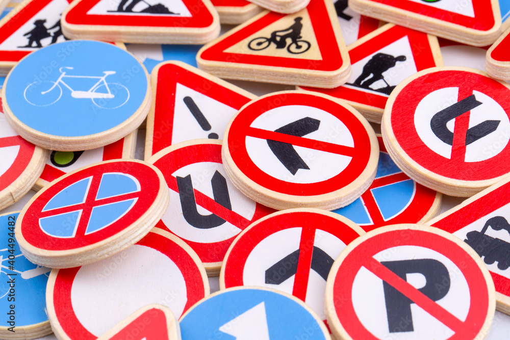 Different colored traffic signs on the white background Different colored traffic signs on the white background