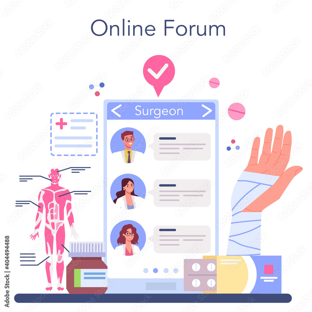 Surgeon online service or platform. Doctor performing medical operations. Surgeon online service or platform. Doctor performing medical operations.