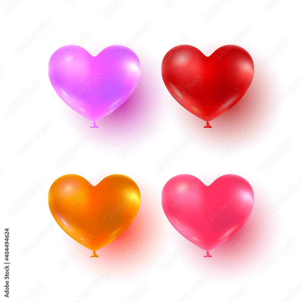 Heart balloon graphic vector illustration. Vector heart shaped balloons set isolated on white background. Glossy balloon heart shape. Festive decoration element for Valentine's Day, Wedding
