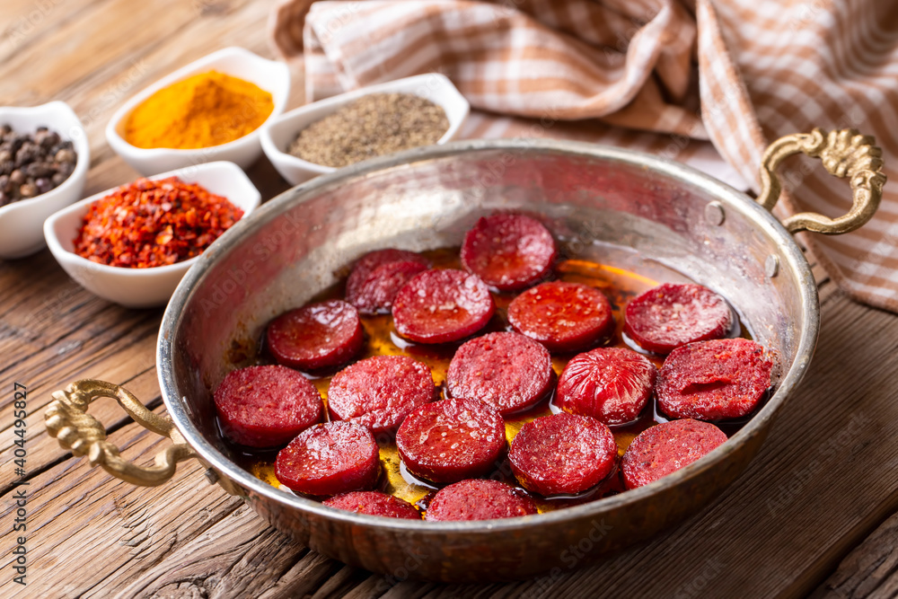 Turkish fried sausage (Turkish name; Turkish sucuk) Turkish fried sausage (Turkish name; Turkish sucuk)