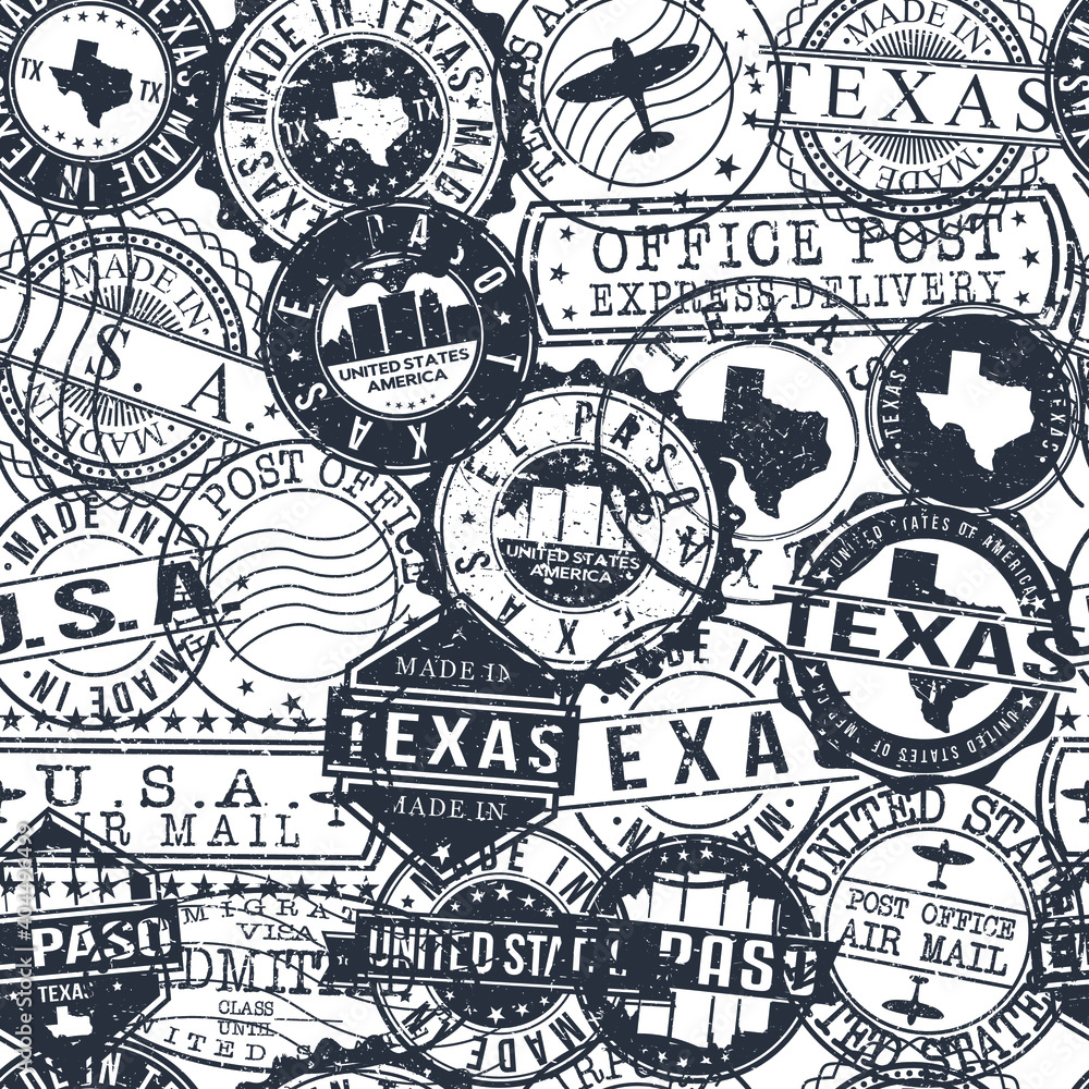 El Paso Texas Stamps Background. City Stamp Vector Art. Postal Passport Travel. Design Set Pattern.