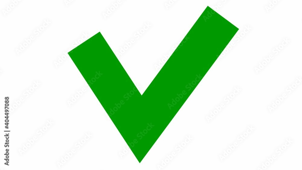 Animated green check mark appears. Flat vector illustration isolated on white background. Animated green check mark appears. Flat vector illustration isolated on white background.