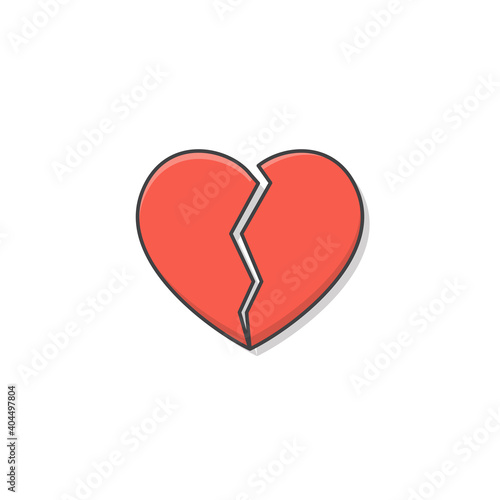 Broken Heart Vector Icon Illustration. Red Love Heart Flat Icon