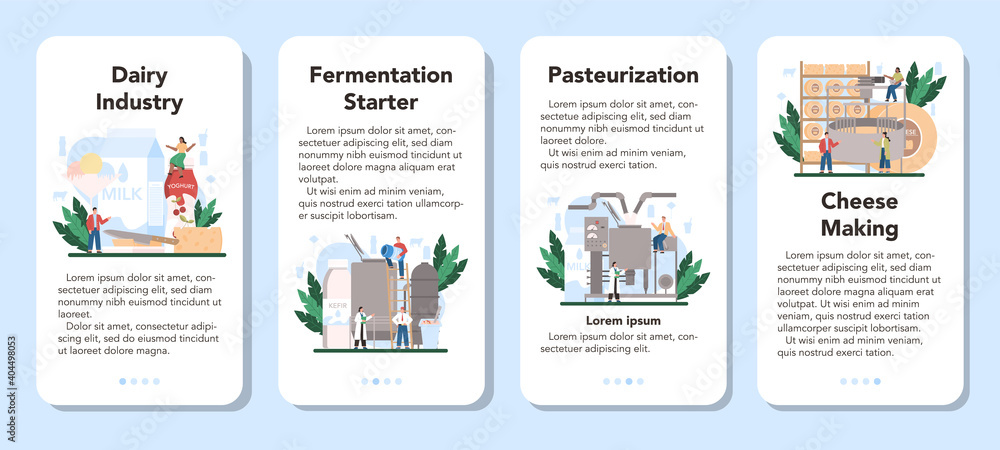 Dairy production industry mobile application banner set. Dairy natural Dairy production industry mobile application banner set. Dairy natural