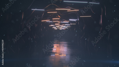 Deserted tunnel with fluore...