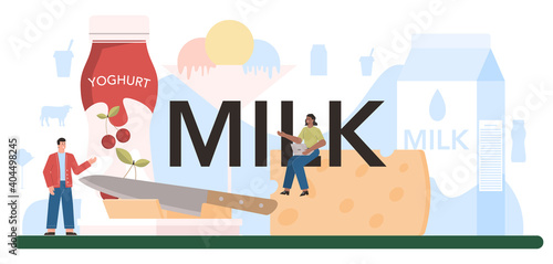 Milk typographic header. Dairy natural products for breakfast
