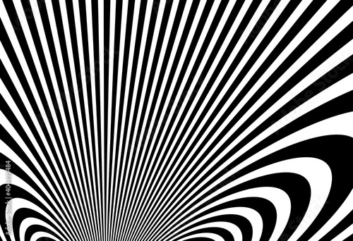Abstract op art black and white lines in hyper 3D perspective vector abstract background, artistic illustration psychedelic linear pattern, hypnotic optical illusion.