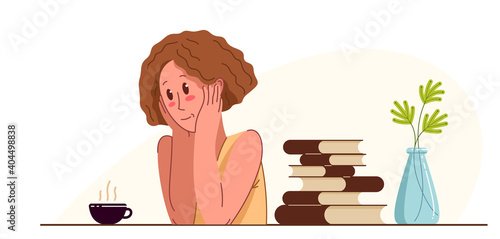 Young woman office worker having coffee break during a day vector flat illustration isolated, relaxed resting employee, job done, work finished, lazy.