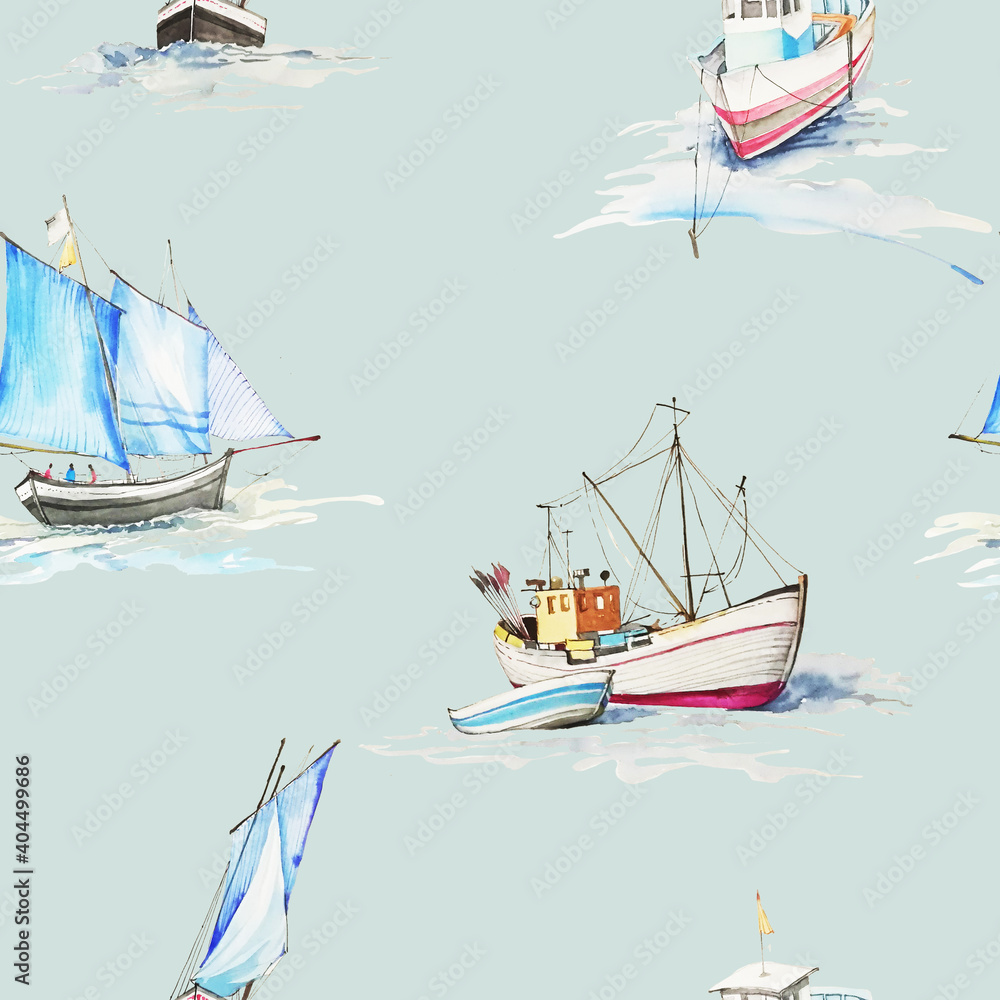hand drawn watercolor sailboat illustration