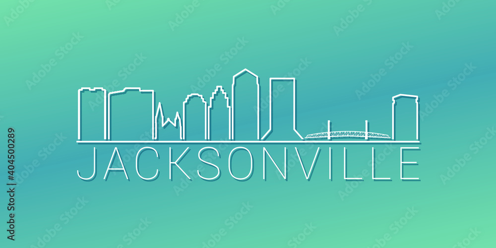 Jacksonville, FL, USA Skyline Linear Design. Flat City Illustration Minimal Clip Art. Background Gradient Travel Vector Icon.