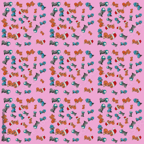 Cat Cute Illustration, Cartoon Funny Character, Pattern Wallpaper 