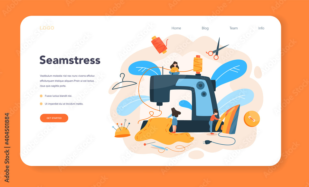 Seamstress or tailor web banner or landing page. Professional Seamstress or tailor web banner or landing page. Professional