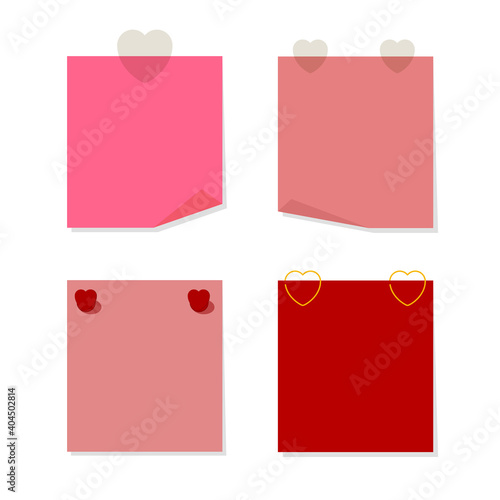 Paper sticker set flat note isolated vector illustration. Valentine day design. Sticky blank reminder sheet collection.