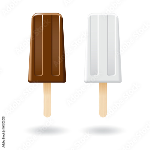 Brown chocolate and white milk ice cream stick or popsicle mockup template.