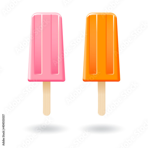 Pink strawberry and orange ice cream stick or popsicle mockup template.