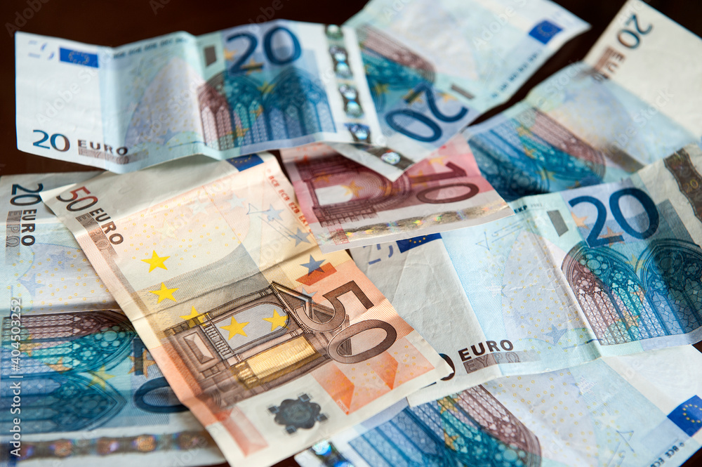 Euro money banknotes on pile