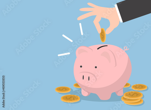 Hand hold coin with Piggy bank money savings concept of growth