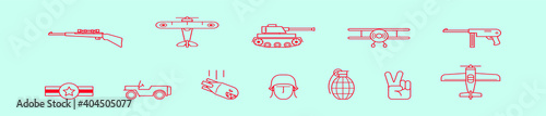 set of world war cartoon icon design template with various models. vector illustration isolated on blue background