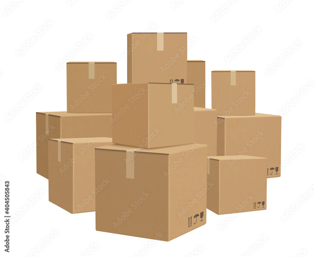 Warehouse boxed. Cardboard parcel packages piles for delivery big lots boxed decent vector background. Cardboard parcel box, carton pile package illustration Warehouse boxed. Cardboard parcel packages piles for delivery big lots boxed decent vector background. Cardboard parcel box, carton pile package illustration