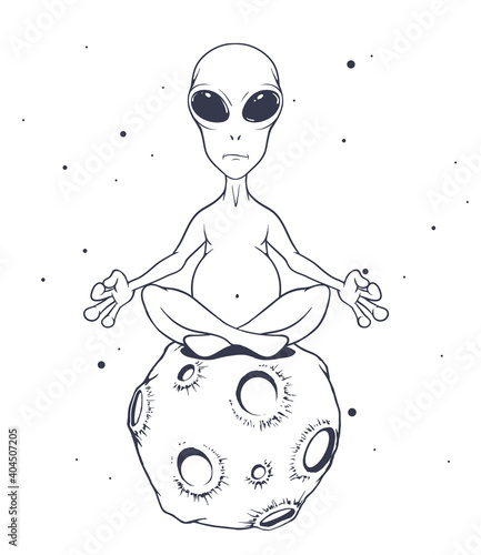 alien sits in lotus position