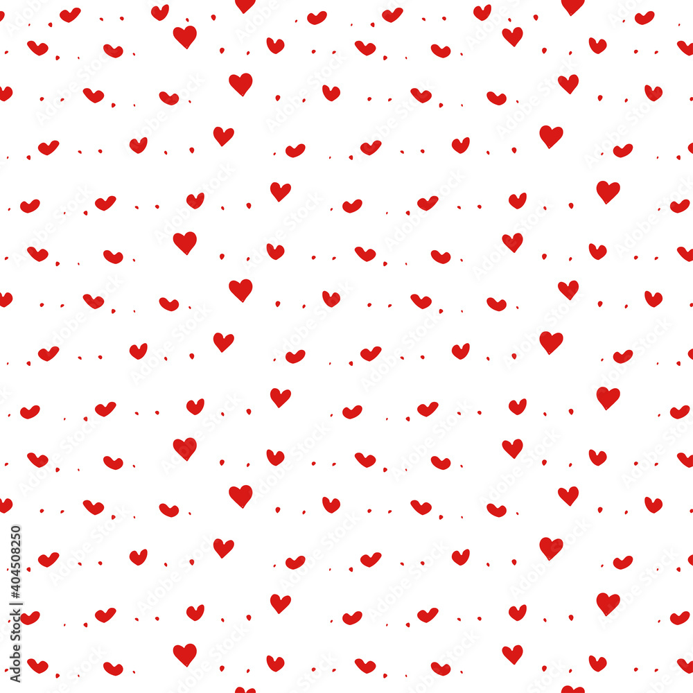 Vector Valentines day seamless pattern with red small hearts isolated on white background.