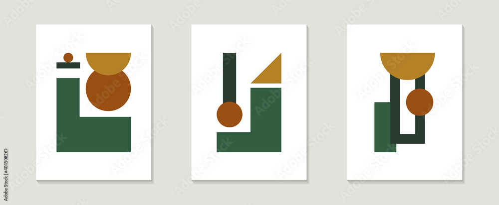 Naklejka Set of mid century modern geometric shapes poster, Abstract Geometric shapes vector, minimalist style wall decor with earth tones color ideal for living room, bedroom, office and more