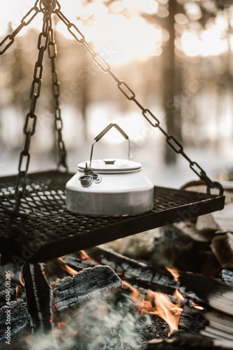 coffee kettle on the fire photo