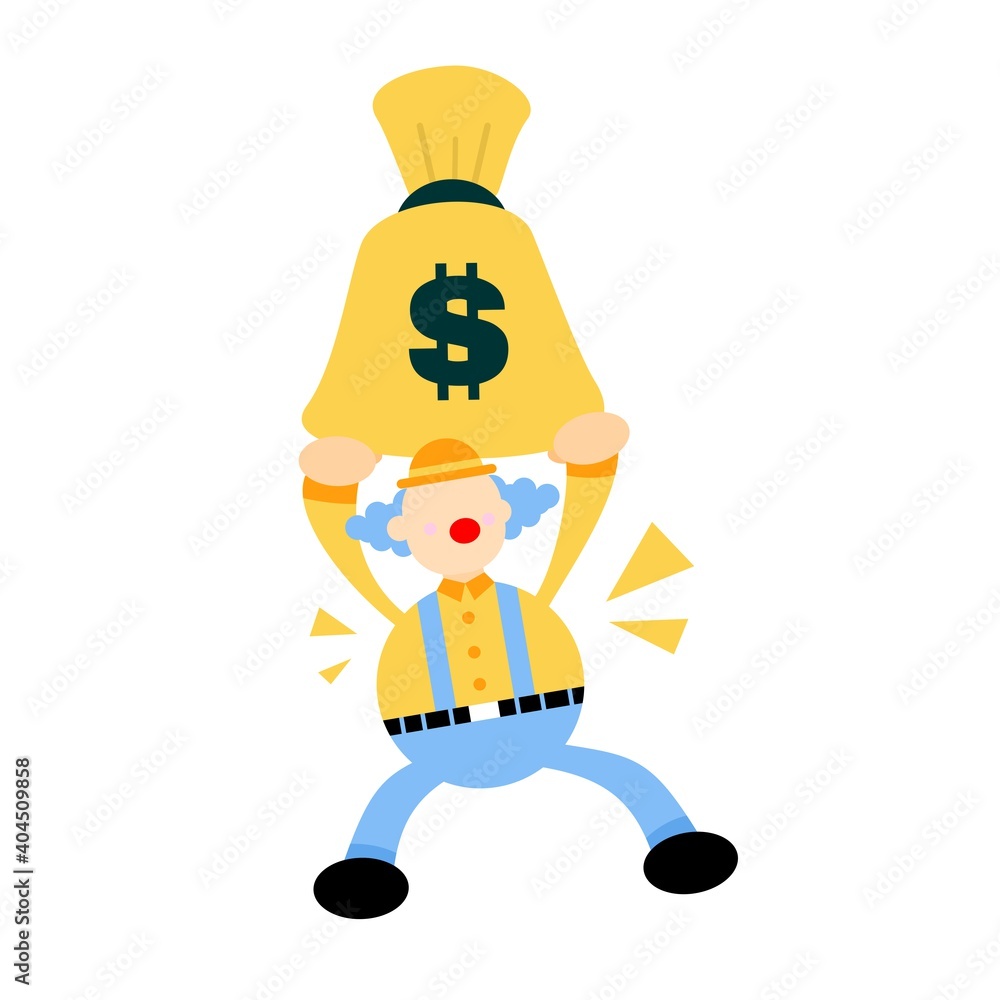 happy clown and money bag dollar cartoon doodle flat design style vector illustration happy clown and money bag dollar cartoon doodle flat design style vector illustration