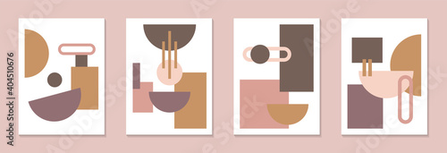 Set of minimal posters with abstract shapes, Geometric abstract background, Scandinavian art prints with earth tones color ideal for living room, bedroom, office, wall decoration