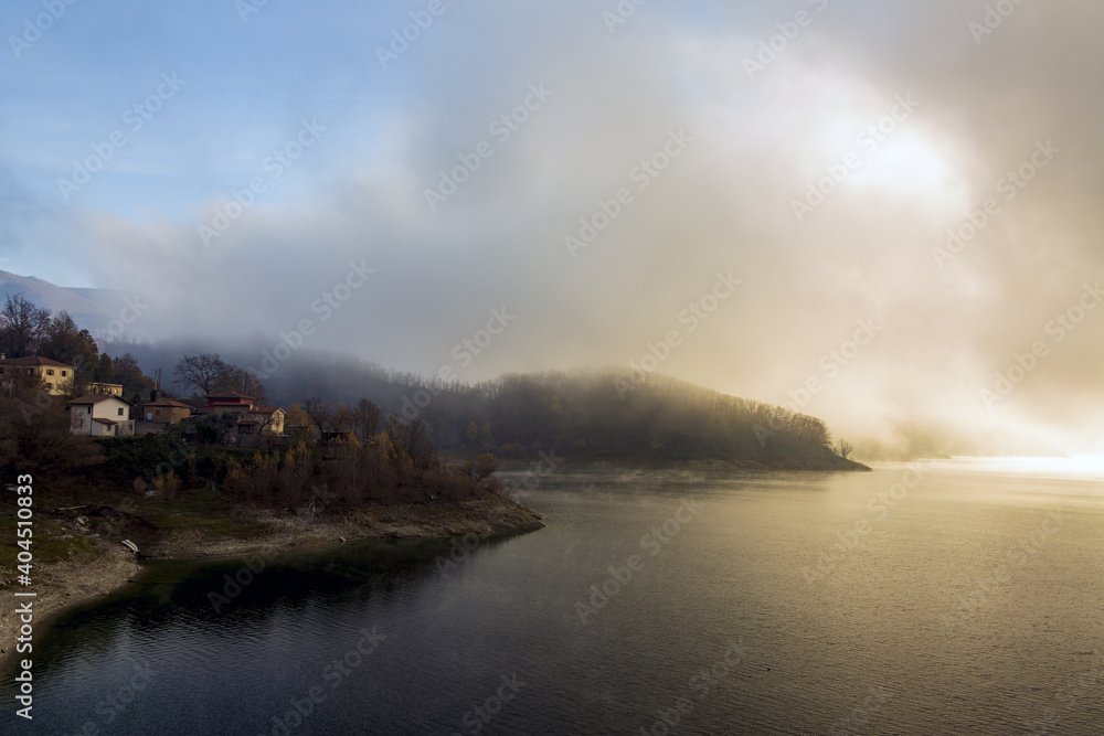 Salto Lake in Rieti. A day of fog and a landscape
 Great