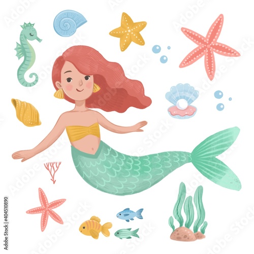 illustration of a mermaid and starfish