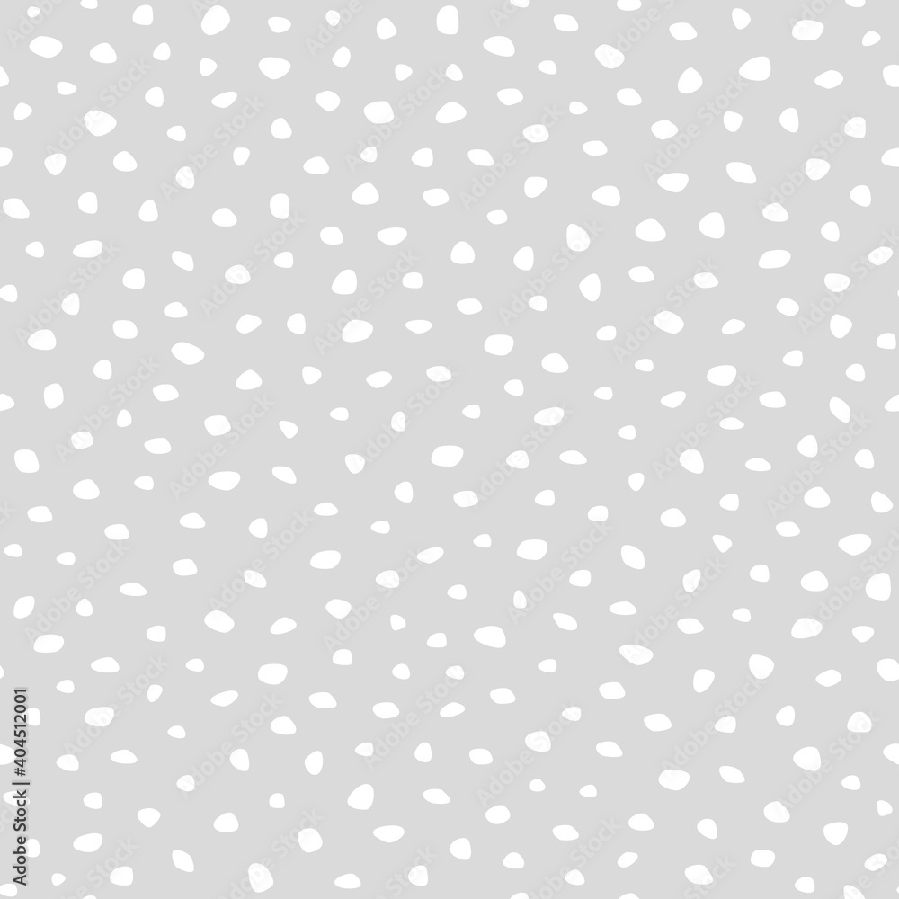 Background polka dot. Random dots, snowflakes, circles. Seamless pattern. Design for fabric, wallpaper. Irregular chaotic abstract texture with messy dots tiled. Repeating pattern with chaotic dots 