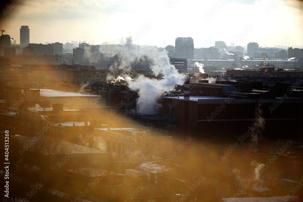 Fototapeta premium Industrial cityscape. Moscow on a sunny frosty day. Moscow, Russia.