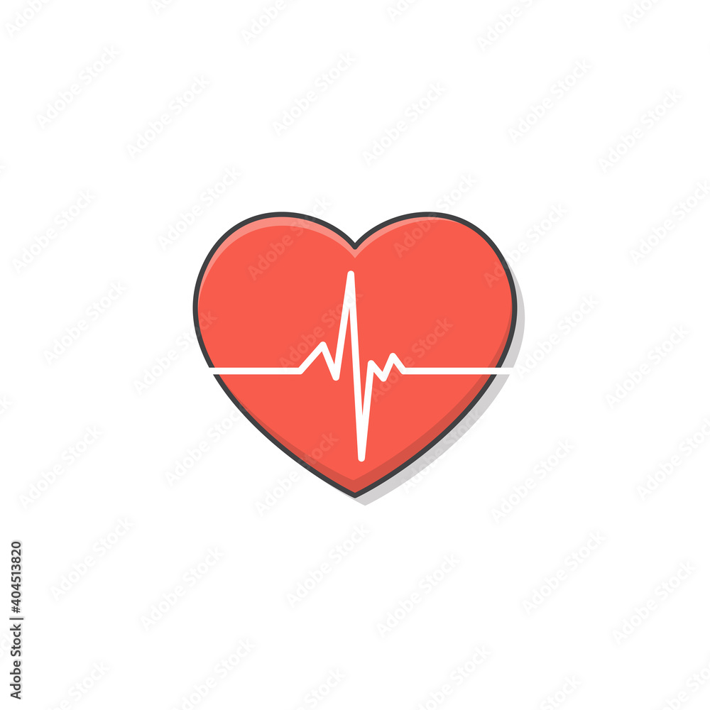 Love Heart With Heartbeat And Rate Or Pulse Line Vector Icon Illustration. Red Heart Flat Icon Love Heart With Heartbeat And Rate Or Pulse Line Vector Icon Illustration. Red Heart Flat Icon